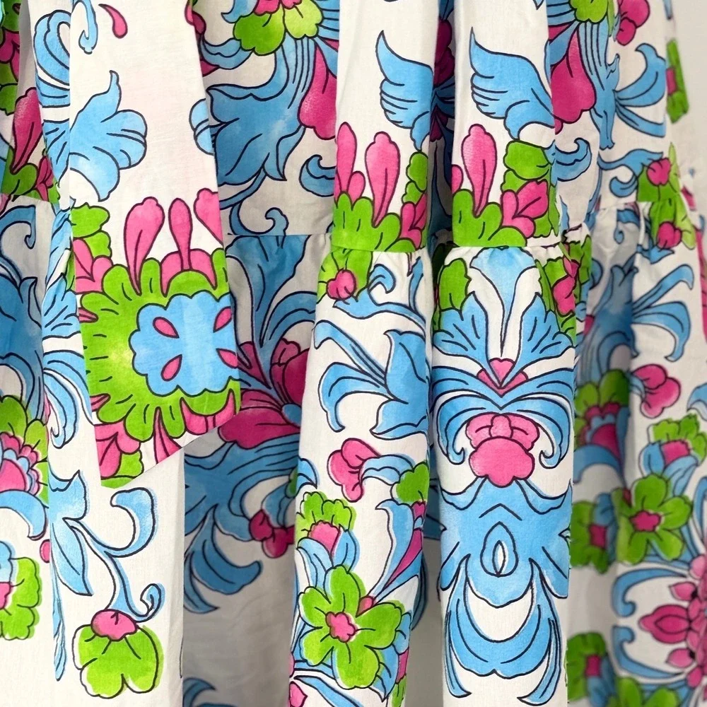 Fame Istanbul Floral Off Shoulder Maxi Dress White Blue Pink Green Tiered M - Picture 7 of 14
